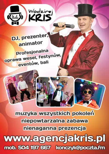  Wodzirej Kris - DJ, prezenter, animator na wesela, festyny, eventy i bale. Profesjonalna oprawa muzyczna, zabawa dla wszystkich pokoleń. Agencja Kris. 