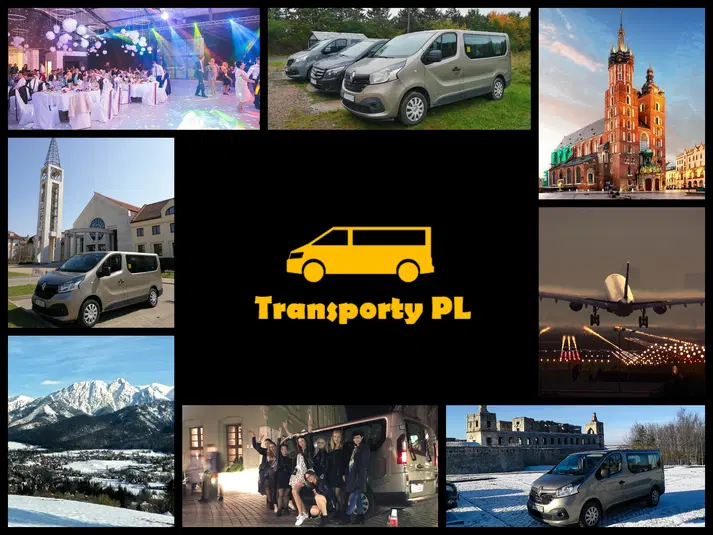  Transporty PL - Usługi Transportowe, Busy Przewozowe, Transfery Lotniskowe, Wynajem Samochodów, Imprezy Okolicznościowe, Polska, Kraków, Zakopane, Zamek, Kościół, Śnieg, Samolot, Przyjęcie. 