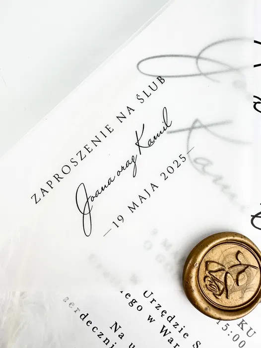Zaproślenie na ślub 2025, personalizowane zaproszenie ślubne, elegancki projekt z pieczęcią, Joanna i Kamil, zaproszenia weselne, klasyczne detale weselne.