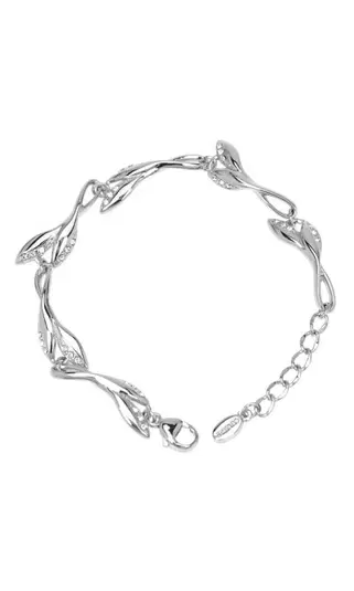  Elegancka bransoletka srebrna z motywem liści, delikatna biżuteria na rękę, nowoczesny design, idealna na prezent dla kobiet. 
