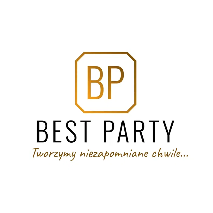 Logo Best Party z napisem Tworzymy niezapomniane chwile, wpisane w oktagonalną ramkę z literami BP.