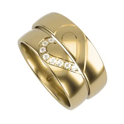  Złote obrączki ślubne z sercem i diamentami, elegancka biżuteria ślubna dla par. 
